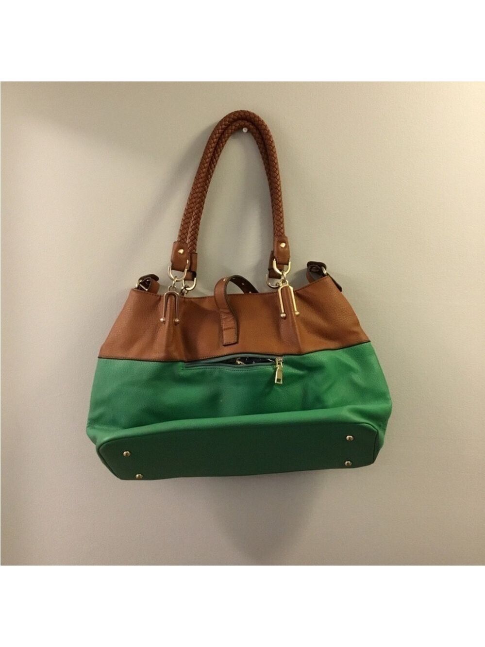 Black Rivet Woman’s handbag kelly green and brown with braided handles - Picture 6 of 15